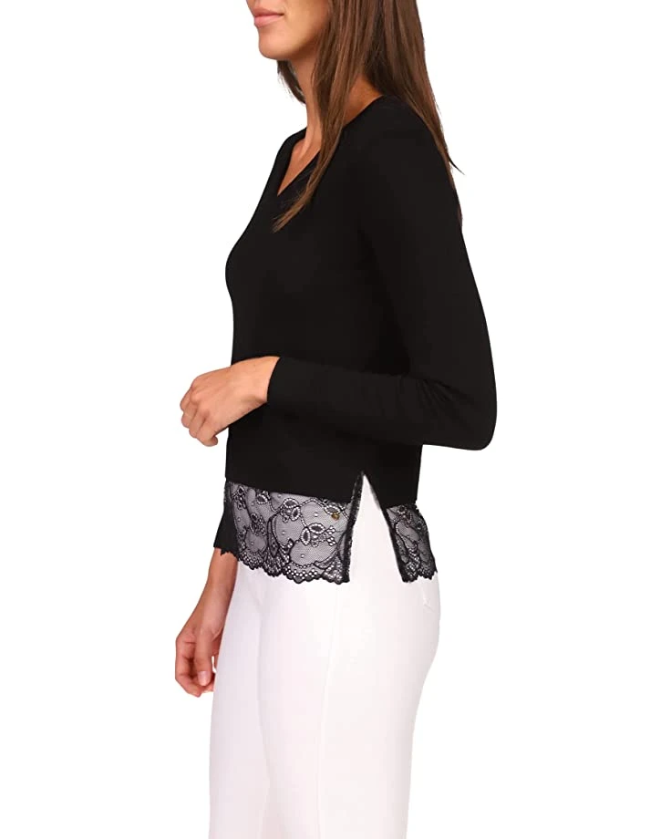 MICHAEL Michael Kors Crop V-Neck with Lace Hem | Sweaters 2 MICHAEL Michael Kors Crop V-Neck with Lace Hem | Sweaters - Image 2