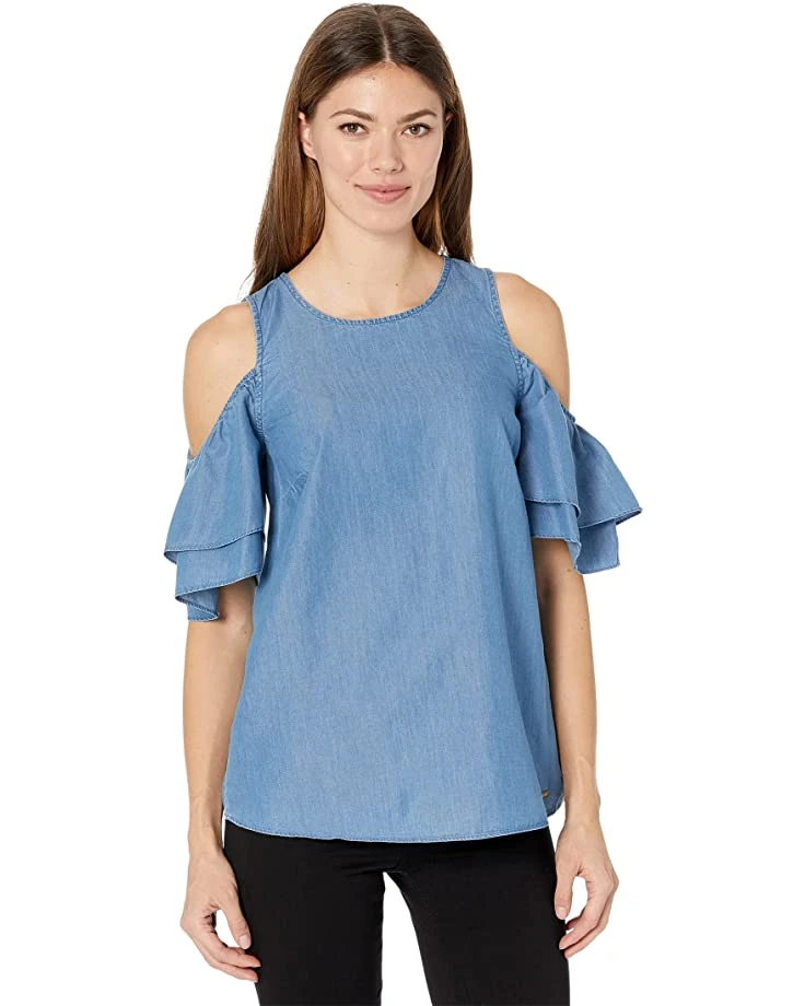 MICHAEL Michael Kors Tencel Cold-Shoulder Ruffle Top | Shirts & Tops 1 MICHAEL Michael Kors Tencel Cold-Shoulder Ruffle Top | Shirts & Tops
