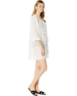 MICHAEL Michael Kors Solid Logo Chain Button Front Cover-Up Top | Swimwear -Michael Kors Sale 71MR3OUJvbL. AC SR736920