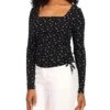 MICHAEL Michael Kors Petite Floral Square Neck Ruched Long Sleeve Top | Shirts & Tops