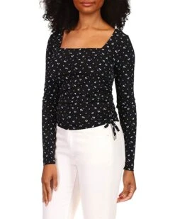 MICHAEL Michael Kors Petite Floral Square Neck Ruched Long Sleeve Top | Shirts & Tops