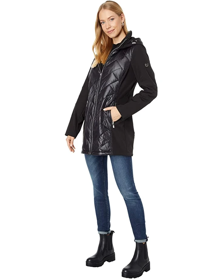 MICHAEL Michael Kors Mixed Softshell and Quilted Puffer M525378FZ | Coats & Outerwear 4 MICHAEL Michael Kors Mixed Softshell and Quilted Puffer M525378FZ | Coats & Outerwear - Image 4