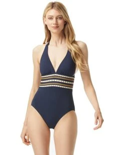 MICHAEL Michael Kors Chain Border Halter One-Piece | Swimwear