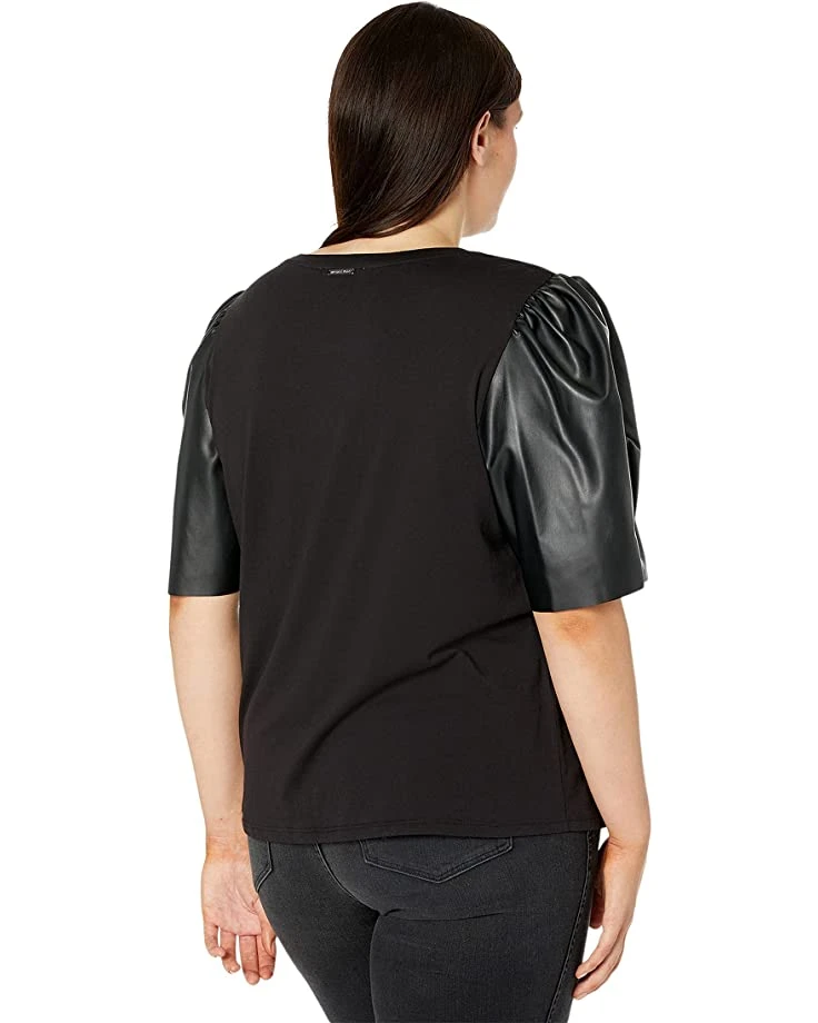 MICHAEL Michael Kors Plus Size T-Shirt with Leather Sleeve | Shirts & Tops 2 MICHAEL Michael Kors Plus Size T-Shirt with Leather Sleeve | Shirts & Tops - Image 2