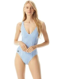 MICHAEL Michael Kors Logo Stripe V-Neck One-Piece | Swimwear