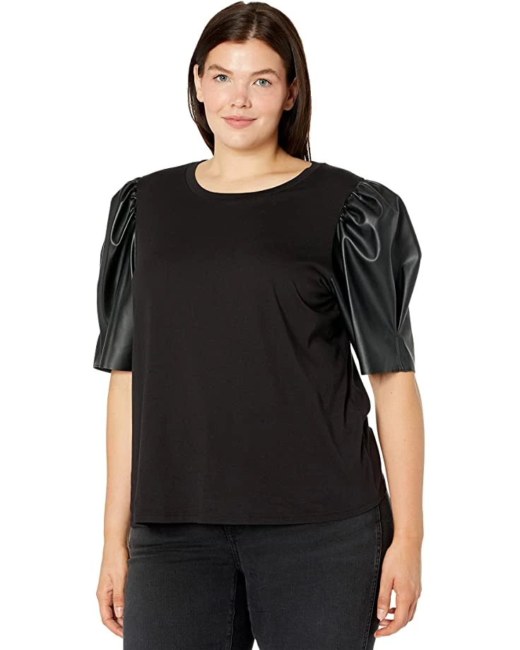 MICHAEL Michael Kors Plus Size T-Shirt with Leather Sleeve | Shirts & Tops 1 MICHAEL Michael Kors Plus Size T-Shirt with Leather Sleeve | Shirts & Tops