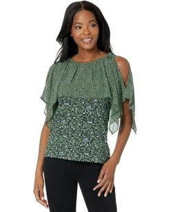 MICHAEL Michael Kors Floral Tie Shoulder Flounce Top | Shirts & Tops