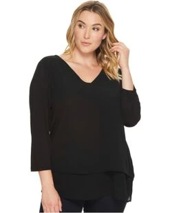 MICHAEL Michael Kors Plus Size V-Neck Mixed Media Top | Shirts & Tops