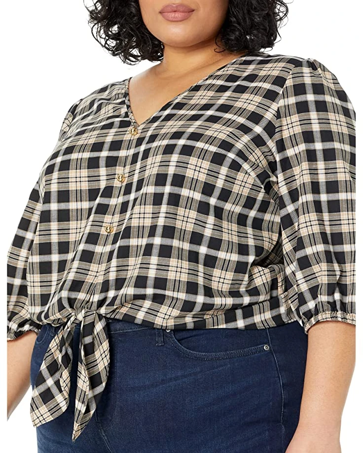 MICHAEL Michael Kors Plus Size Yarn-Dye Flannel Tie Front Top | Shirts & Tops 3 MICHAEL Michael Kors Plus Size Yarn-Dye Flannel Tie Front Top | Shirts & Tops - Image 3