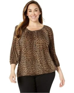 MICHAEL Michael Kors Plus Size Leopard Peasant Top | Shirts & Tops